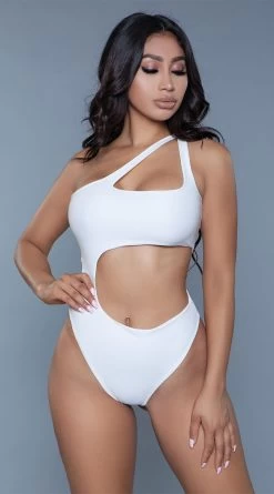 Be Wicked Quinn One Shoulder One Piece -Swimwear Promotion Store BW 1976 white front 2020JUN23576
