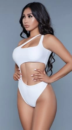 Be Wicked Quinn One Shoulder One Piece -Swimwear Promotion Store BW 1976 white side 2020JUN23576