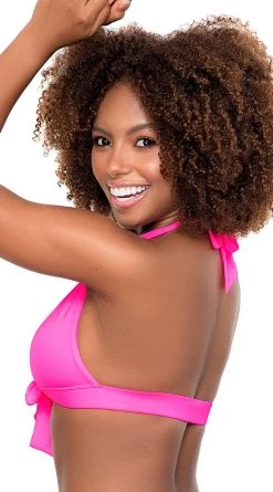 Basic Tie Front Bikini Top 15 Basic Tie Front Bikini Top -Swimwear Promotion Store ES 6647 Hot Pink Back 2020DEC28021