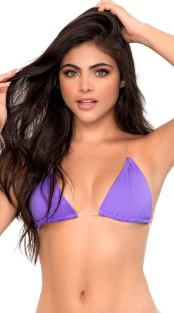 Clear Strap Triangle Bikini Top -Swimwear Promotion Store ES 6648 Bright Lavender Front 2020DEC28021