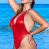 Plus Size High Tide Ribbed One Piece Swimsuit -Swimwear Promotion Store ES 6656X Red Edito 2022APRIL47823