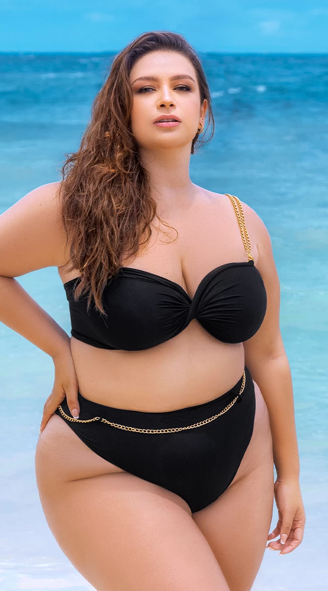 Plus Size Modern Retro Bandeau Bikini 3 Plus Size Modern Retro Bandeau Bikini