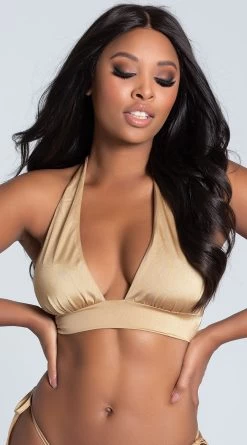 Yandy Solid Color Halter Bikini Top -Swimwear Promotion Store EY 3527T top gold PS11062019 2 Edit