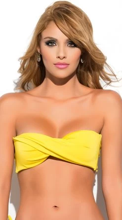 Yandy Twisted Bandeau Bikini Top -Swimwear Promotion Store EY 3528T YEL FRONT 2