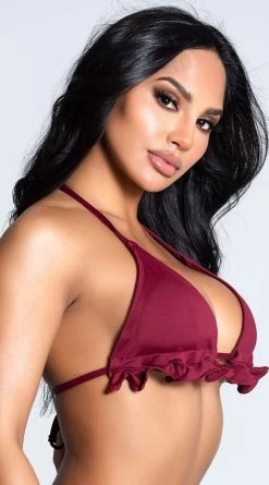 Yandy Riptide Ruffle Triangle Bikini Top -Swimwear Promotion Store EY 4206T TOP RED 6 PS12172020