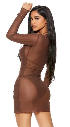 Forplay Sheer Clear Cover-Up Dress 29 Forplay Sheer Clear Cover-Up Dress -Swimwear Promotion Store FP 441424 chocolate alt2 lg 2021APR29176