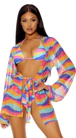 Forplay Cover Me Rainbow Mesh Kimono
