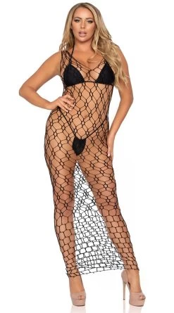 LEG AVENUE Hexagon Net Maxi Dress