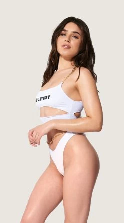 Playboy Luxury Lifestyle One Piece Swimsuit -Swimwear Promotion Store PB EY4331 WHITE S 2022JUNE48744