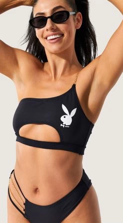Playboy Peekaboo One Shoulder Bikini -Swimwear Promotion Store PB EY4332 BLACK F 2 2022JUNE48744