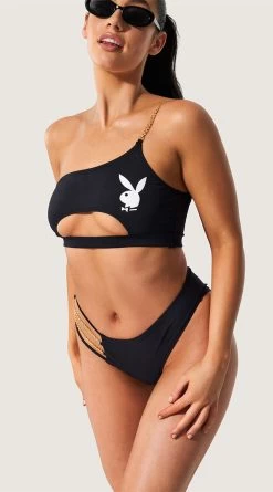 Playboy Peekaboo One Shoulder Bikini -Swimwear Promotion Store PB EY4332 BLACK F 3 2022JUNE48744